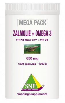 Zalmolie Omega 3 Vitamine K2 Mena Q7 Vitamine D3 Vitamine E 1200 capsules MEGA-PACK